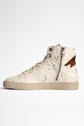 ZV1747 High Flash Crush Sneakers Leather - Women’s high-top sneakers in smooth white leather with screen-printed symbols