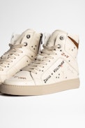 ZV1747 High Flash Crush Sneakers Leather - Women’s high-top sneakers in smooth white leather with screen-printed symbols