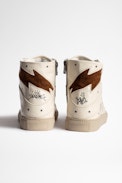 ZV1747 High Flash Crush Sneakers Leather - Women’s high-top sneakers in smooth white leather with screen-printed symbols