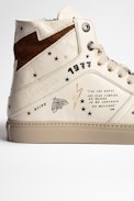 ZV1747 High Flash Crush Sneakers Leather - Women’s high-top sneakers in smooth white leather with screen-printed symbols