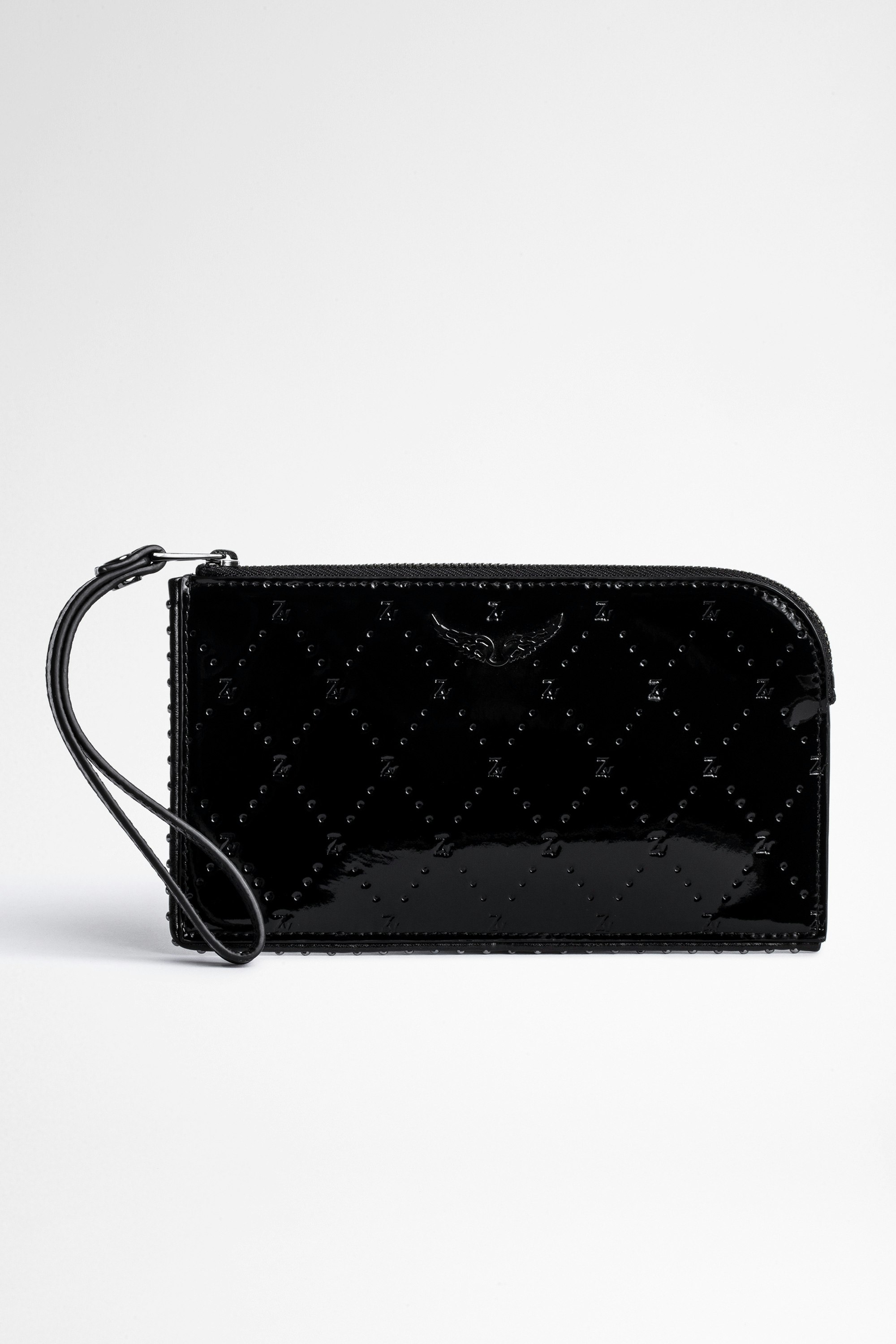 Smartphone-Tasche Wallet Embossed Smartphone-Tasche Wallet aus schwarzem Leder All-Over