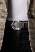 Fauve Neo Belt - Women’s smooth brown leather belt with silver buckle and studs