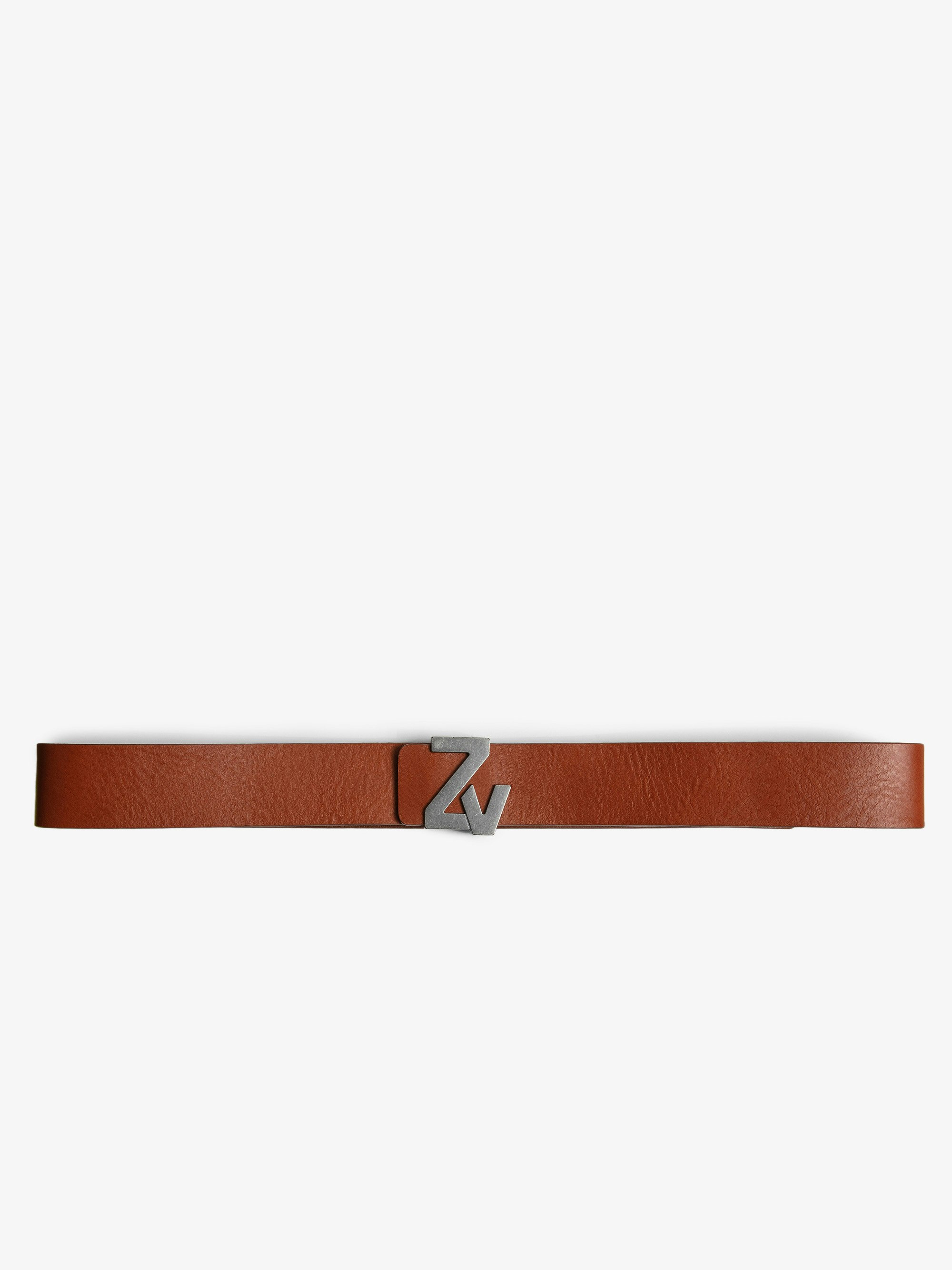 Gürtel ZV Initiale La Belt Leder - Herrengürtel aus cognacfarbenem Leder mit ZV-Schnalle