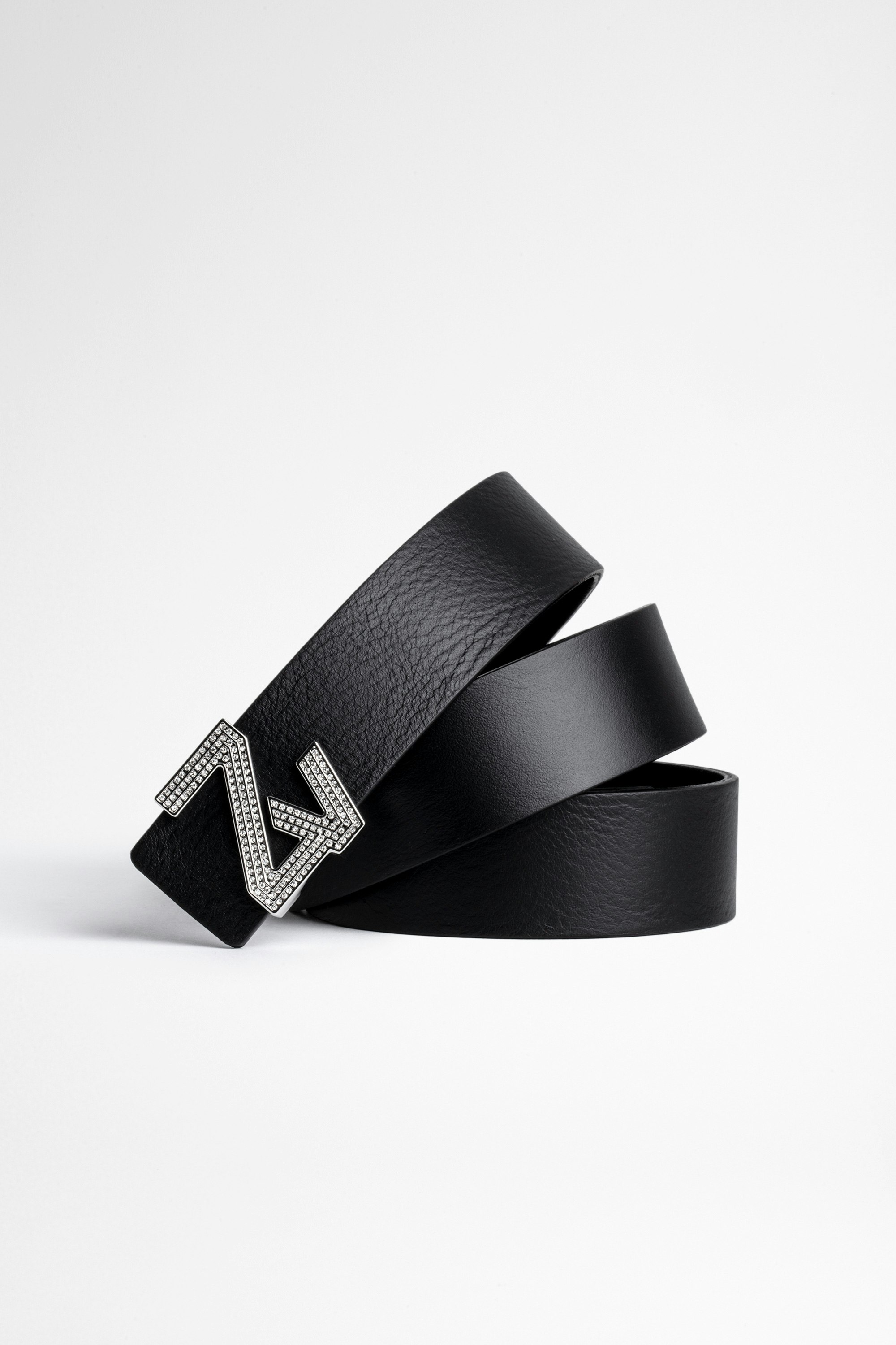 Cinturón ZV Initiale Cristales La Mini Belt Cinturón negro de piel de mujer con hebilla ZV Initiale adornada con cristales