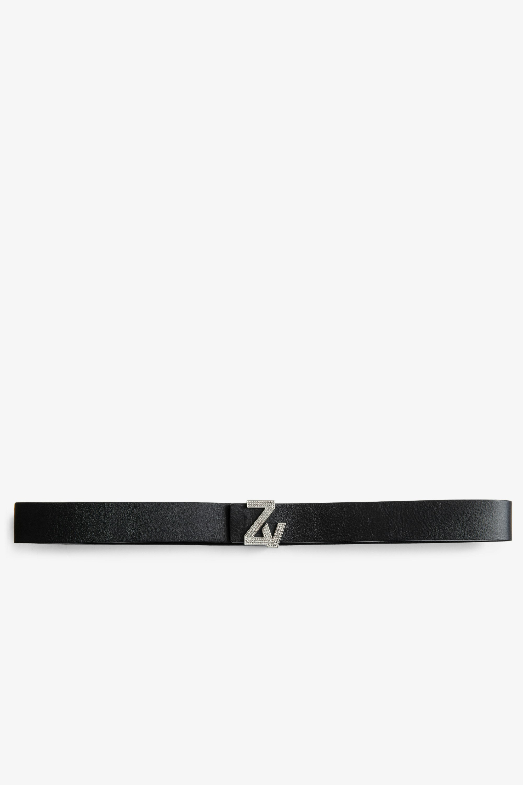 La Mini Belt ZV Initiale Belt With Crystals Women’s black leather ZV Initiale belt with buckle decorated with crystals