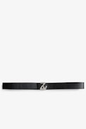 La Mini Belt ZV Initiale Belt With Crystals - Women’s black leather ZV Initiale belt with buckle decorated with crystals