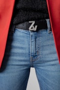 La Mini Belt ZV Initiale Belt With Crystals - Women’s black leather ZV Initiale belt with buckle decorated with crystals