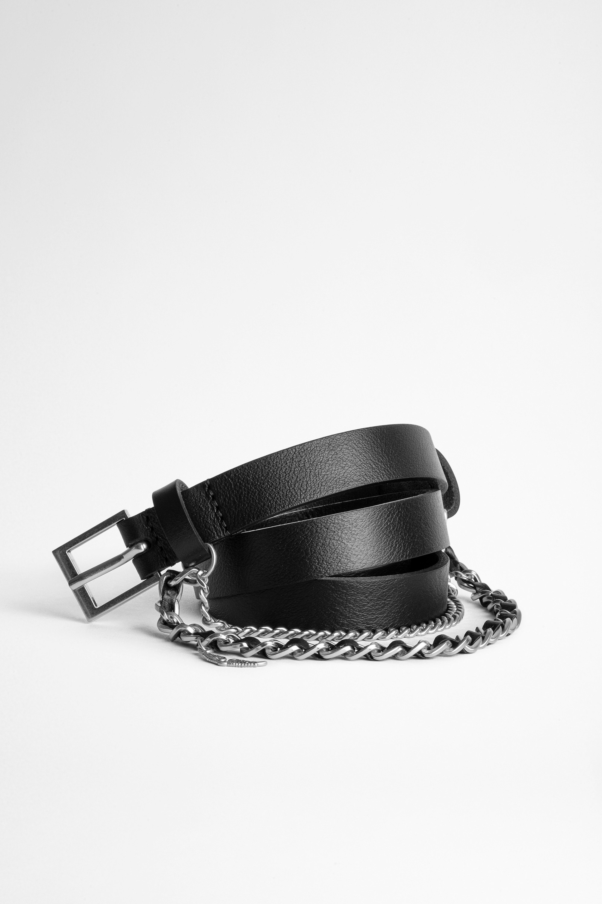 Cintura Rock Chain Cintura in pelle nera da donna Zadig&Voltaire con catena argento.