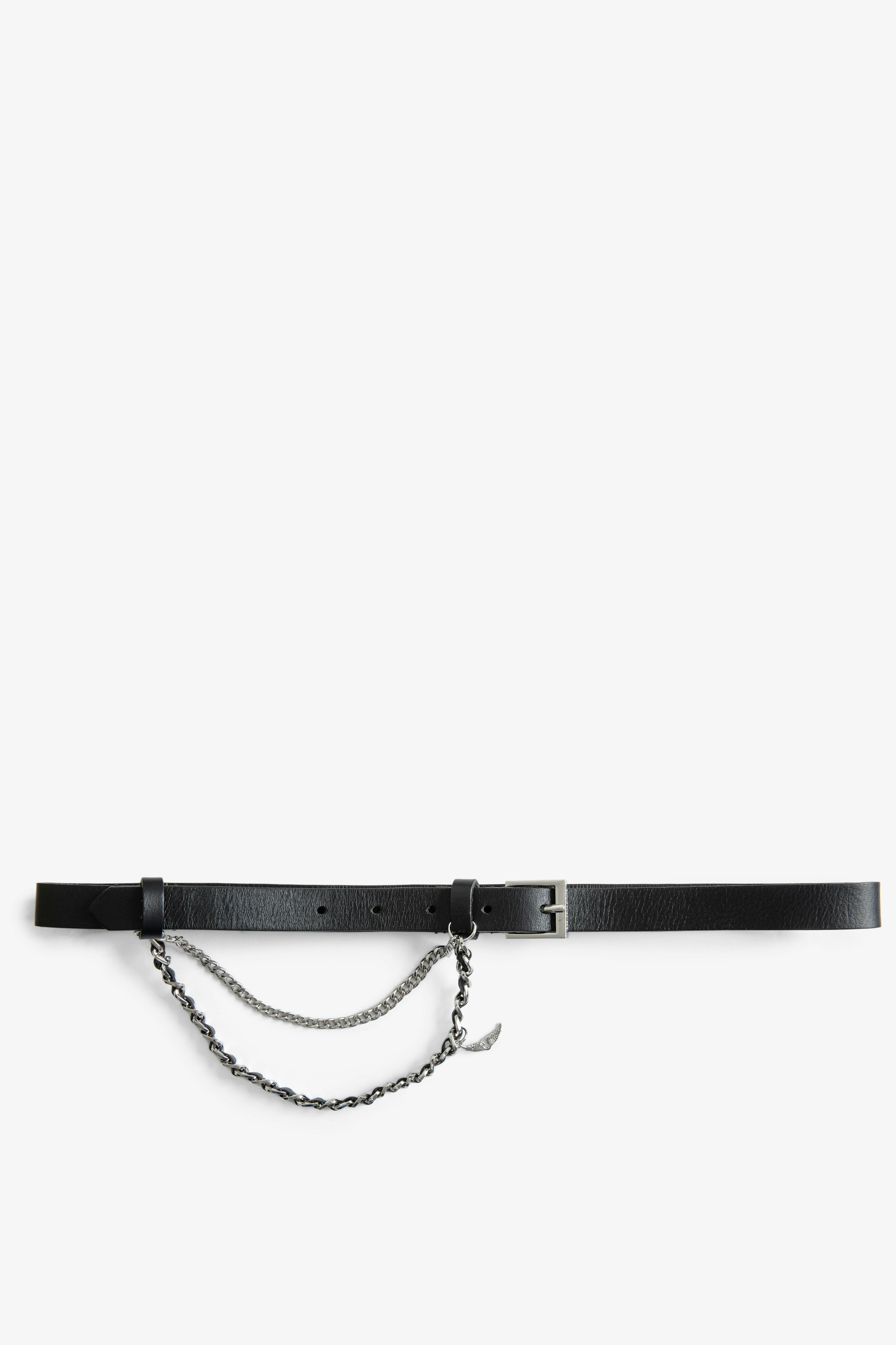 Rock Chain ベルト Woman’s Zadig&Voltaire black leather belt with silver chain.