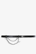 Rock Chain Belt - Woman’s Zadig&Voltaire black leather belt with silver chain.