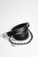 Rock Chain Belt - Woman’s Zadig&Voltaire black leather belt with silver chain.