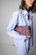 Pochette La Pouch Monogram - Pochette en cuir bordeaux et jacquard monogram Zadig&Voltaire.