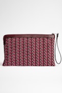 Pochette La Pouch Monogram - Pochette en cuir bordeaux et jacquard monogram Zadig&Voltaire.