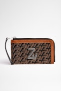 ZV Initiale The Medium Card Holder - Cognac leather and French jacquard combined mini-clutch and card holder