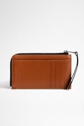 ZV Initiale The Medium Card Holder - Cognac leather and French jacquard combined mini-clutch and card holder