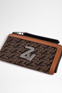 ZV Initiale The Medium Card Holder - Cognac leather and French jacquard combined mini-clutch and card holder
