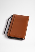ZV Initiale The Medium Card Holder - Cognac leather and French jacquard combined mini-clutch and card holder