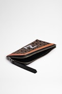 ZV Initiale The Medium Card Holder - Cognac leather and French jacquard combined mini-clutch and card holder