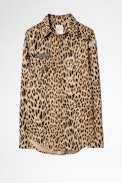 Camisa This Canvas Leo - Camisa militar de mujer de algodón con estampado de leopardo adornado con parches