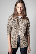 Camisa This Canvas Leo - Camisa militar de mujer de algodón con estampado de leopardo adornado con parches