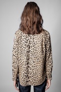 Camisa This Canvas Leo - Camisa militar de mujer de algodón con estampado de leopardo adornado con parches