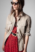 Camicia Tackl Mili - Camicia in cotone e lino beige LOVE NOW sul retro donna