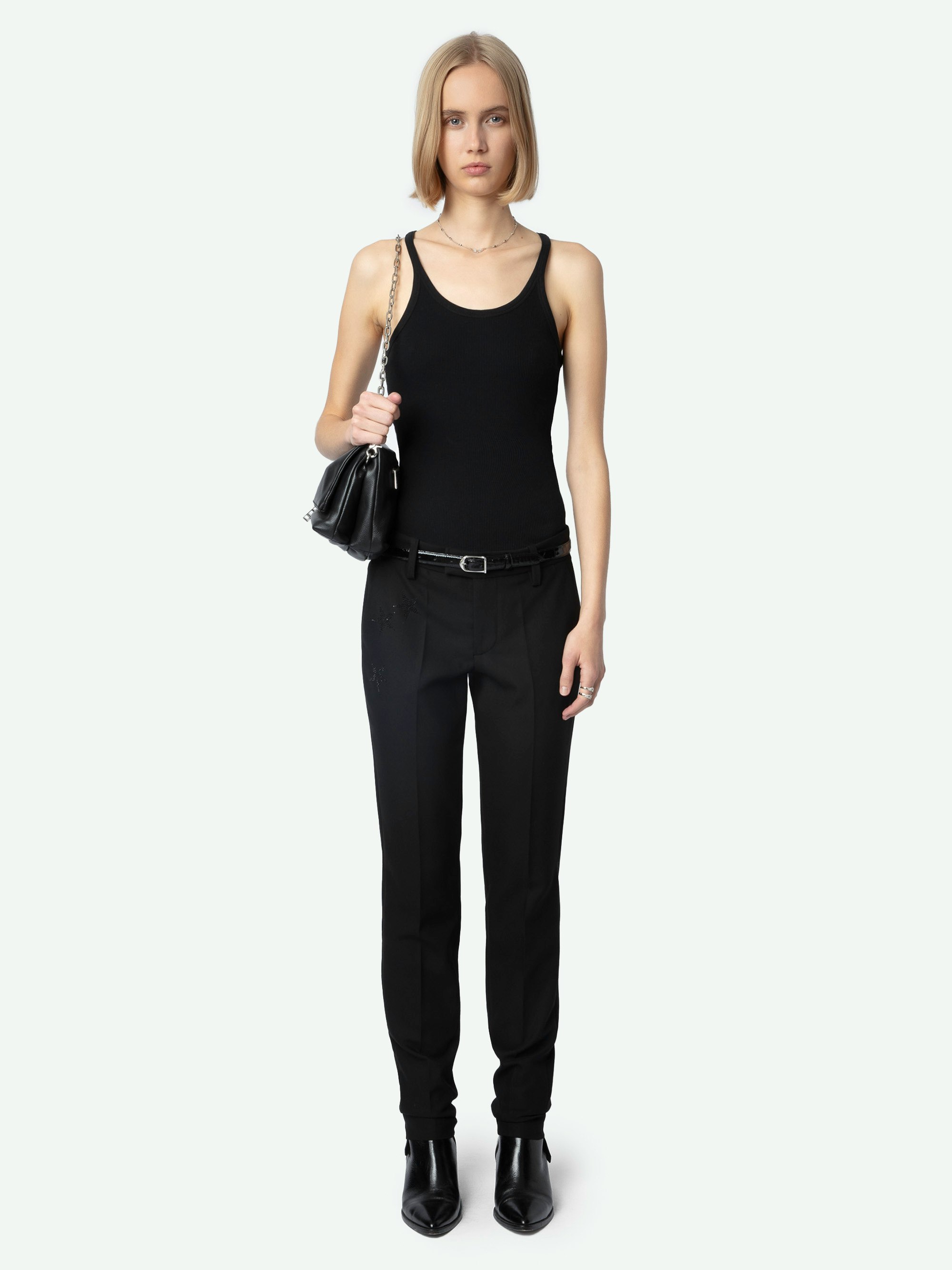 Prune Strass Star Trousers - Woman’s Zadig&Voltaire black suit trousers with rhinestone stars on the pocket.