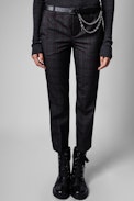 Pantalon Posh - Pantalon à carreaux en laine bleu marine Femme