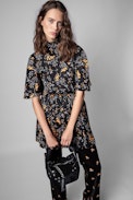 Robe Roza Spark - Robe courte asymétrique noire à imprimé fleuri femme