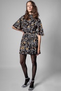 Robe Roza Spark - Robe courte asymétrique noire à imprimé fleuri femme