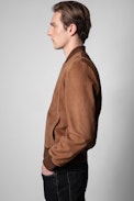 Larson suede bomber jacket Leather - Men’s cognac goatskin suede jacket