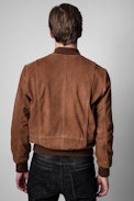 Larson suede bomber jacket Leather - Men’s cognac goatskin suede jacket