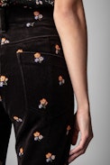 Poete Velvet Trousers - Women's black velvet trousers with floral embroidery
