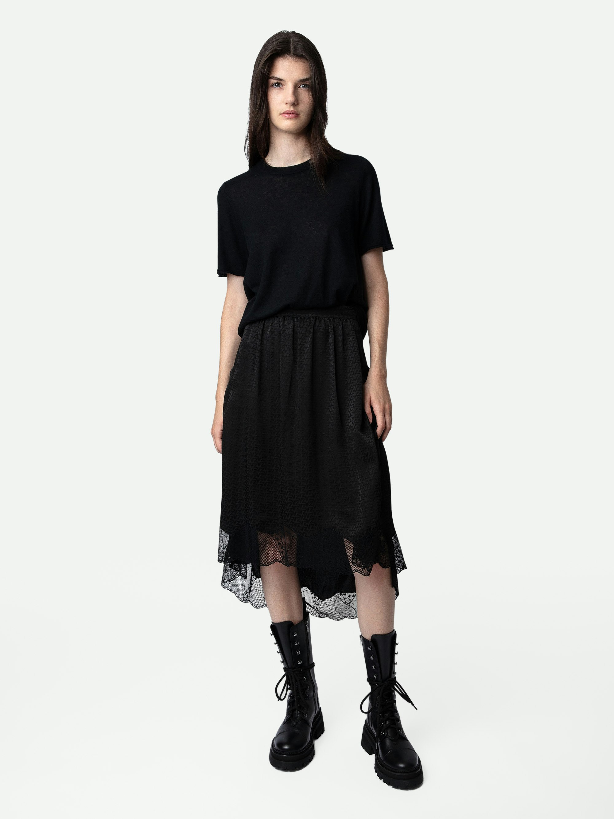 Joslin Jacquard Skirt ZV 3D - Women’s black silk jacquard skirt.
