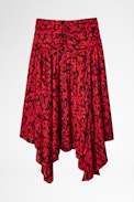 Rock Jafar Silk Skirt - Women’s red and black asymmetric long skirt