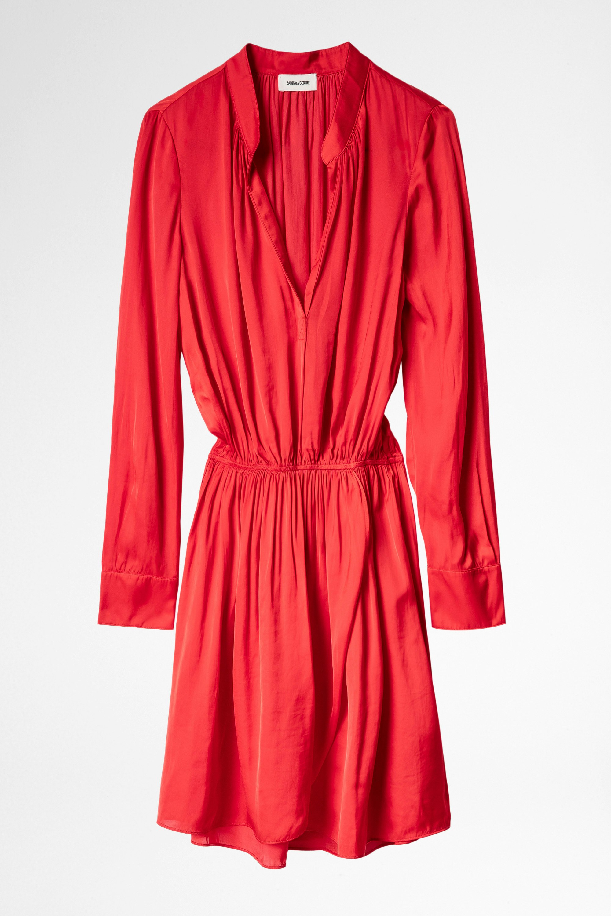 Rinka Satin Dress Women’s red long-sleeved mini dress