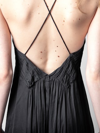 Rayonne Satin Dress - Women's long black dress