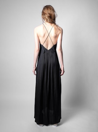 Rayonne Satin Dress - Women's long black dress