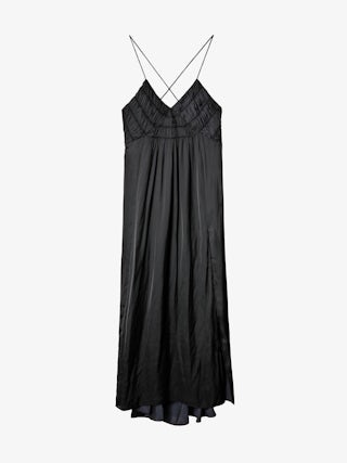 Rayonne Satin Dress - Women's long black dress