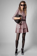 Robe Soie Rooka Skeleton - Robe courte imprimé léopard à volants Femme
