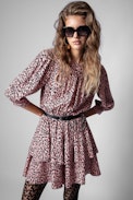 Robe Soie Rooka Skeleton - Robe courte imprimé léopard à volants Femme