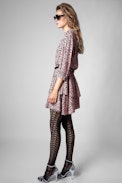 Robe Soie Rooka Skeleton - Robe courte imprimé léopard à volants Femme