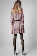 Robe Soie Rooka Skeleton - Robe courte imprimé léopard à volants Femme