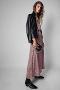 Raiponce Squeleton Silk Dress - Women’s leopard print maxi dress with front slit