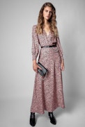 Raiponce Squeleton Silk Dress - Women’s leopard print maxi dress with front slit
