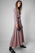 Raiponce Squeleton Silk Dress - Women’s leopard print maxi dress with front slit