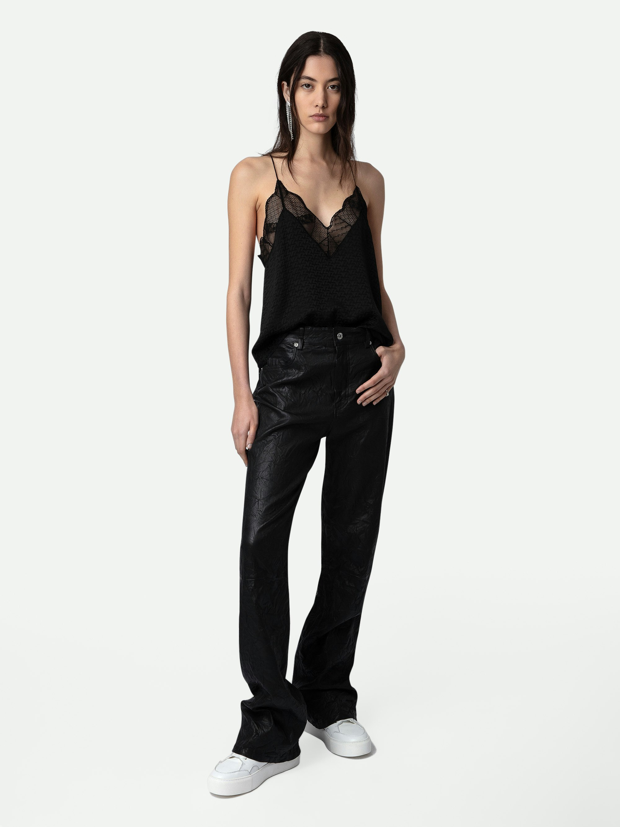 Christy Silk Jacquard Camisole - Black jacquard silk camisole with 3D ZV print.