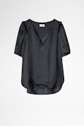 Twisty Satin Top - Women's satin top with black balloon sleeves