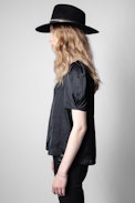 Twisty Satin Top - Women's satin top with black balloon sleeves