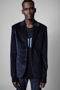 Viks Velvet Jacket - Men's navy blue velvet jacket